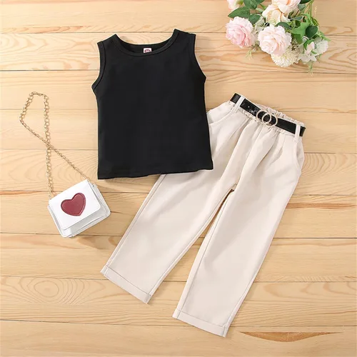 Vista 3 de Conjunto de 2 piezas de ropa de otoño e invierno, camiseta de manga larga abombada, pantalones largos rectos, ropa de moda para bebé
