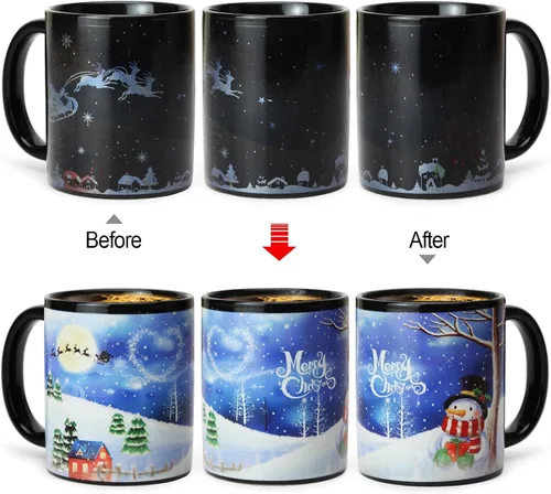 Vista 6 de Taza mágica que cambia de color de 12 onzas, taza de café navideña con caja de regalo para mujeres, hombres y niños