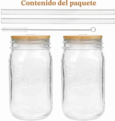 Vista 7 de ANOTION Tarro Mason con tapa y pajilla, vaso de boca ancha de 32 onzas, vasos reutilizables, botellas de agua para batidos de café helado