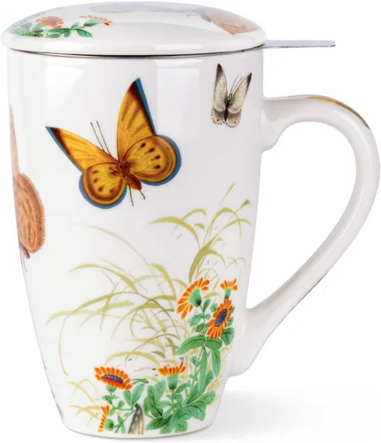 Vista 10 de AmorArc Taza de té de porcelana de 18 onzas con infusor y tapa, taza de té de hojas sueltas con colador de acero inoxidable, taza de café grande