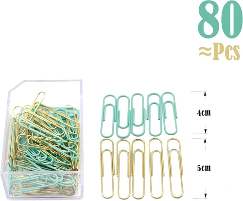 Vista 4 de Juego de clips y clips de papel azul dorado (3 en 1 en caja), para suministros escolares de oficina, profesores, aula, uso diario