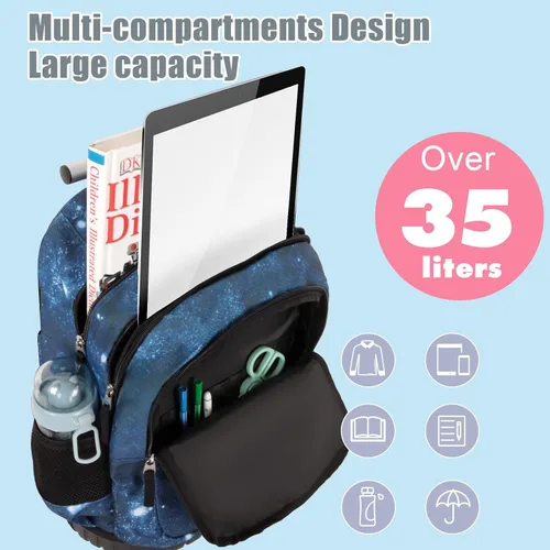 Vista 4 de Tilami Mochila con ruedas para niños y niñas, astronauta