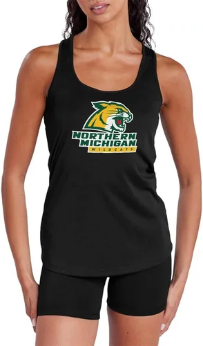 Vista 240 de Camiseta deportiva sin mangas oficial de NCAA Collegiate para mujer, con espalda cruzada, colección con logotipo primario