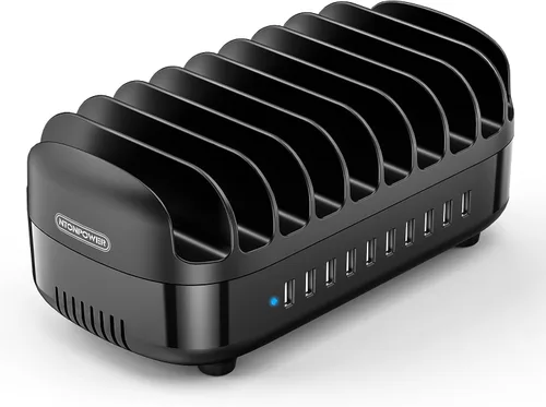 Vista 9 de Estación de carga de 7 puertos para múltiples dispositivos, organizador de estación de carga de 70 W, acoplamiento de carga USB con ventilador