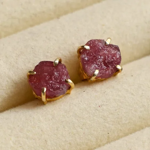 Vista 54 de Gempires Natural Raw Prong Setting Stud Earrings, 8-10 mm Crystals Earring, Handmade Jewelry, Gift for Her