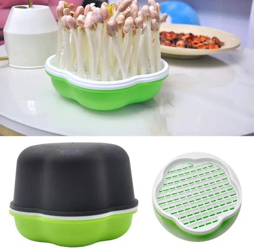 Vista 2 de Bandeja para germinar semillas con tapa, forma libre de suciedad y capacidad portátil, sin BPA, verde (1 unidad)