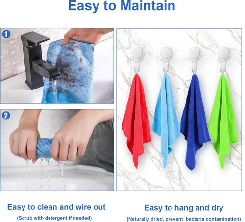 Vista 5 de Paño de limpieza de microfibra, 12 unidades, 12 x 12 pulgadas, alta densidad, 4 colores Household Cleaning Rags, 293GSM, Ultra Absorbent, Reusable