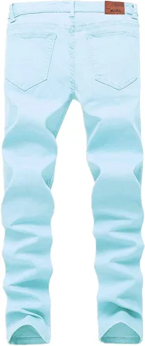Vista 2 de WULFUL Pantalones de mezclilla ajustados y elásticos cómodos para hombre