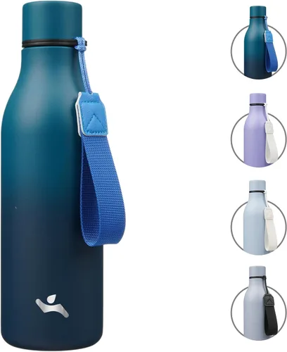 Vista 39 de Konokyo Botella de agua aislada con correa, botella de agua de acero inoxidable de 18 onzas de doble pared con aislamiento al vacío, frasco de Verde