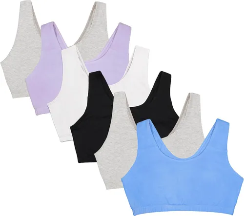Vista 9 de Fruit of the Loom Sujetador deportivo de algodón sin aros para mujer Negro/Blanco/Gris Jaspeado