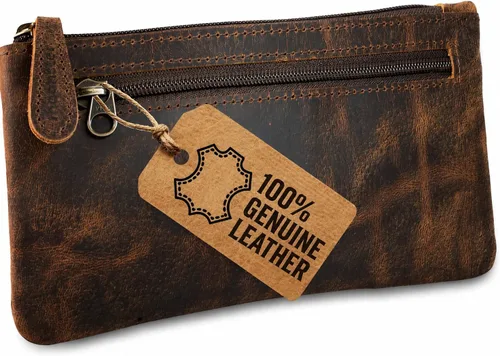 Vista 10 de moonster Estuche para bolígrafos de cuero de búfalo de grano completo, 8x4 pulgadas, cremallera YYK, interior de Linnen, regla de acero inoxidable