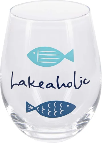 Vista 2 de Pavilion Gift Company - Lakeaholic - Copa de vino sin tallo de 18 onzas