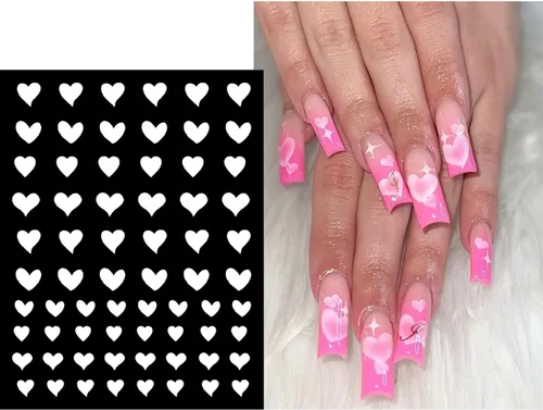 Vista 3 de 6 hojas de plantillas de aerógrafo, calcomanías de uñas para arte de uñas, autoadhesivas, estrellas, mariposa, punta francesa, corazón, calcomanías