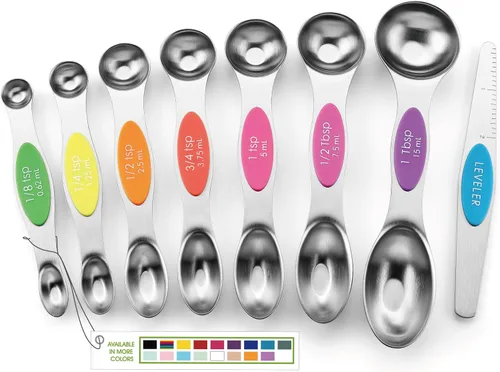 Vista 32 de Spring Chef Juego de cucharas medidoras magnéticas de acero inoxidable con imanes N45 fuertes, accesorios de cocina de metal resistente para hornear