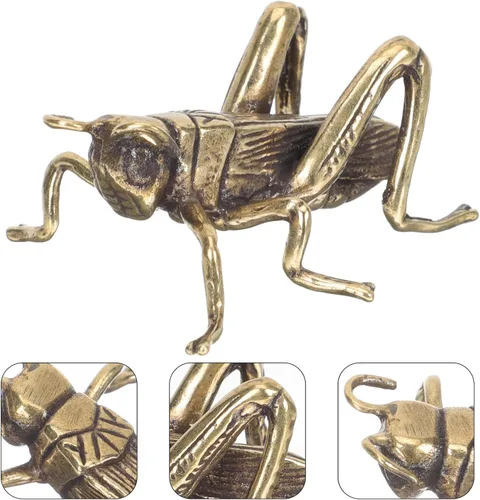 Vista 8 de LUOZZY 2 figuras de grillos de latón para manualidades, grillos de mesa, decoraciones de escritorio para el hogar