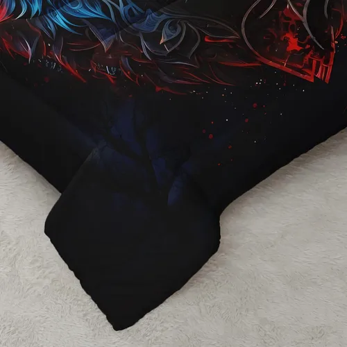 Vista 5 de AILONEN Juego de edredón con cabeza de lobo impresa tamaño individual, juego de ropa de cama de lobo para la noche para niños y hombres, juego