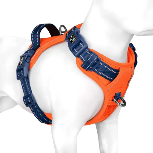 Vista 9 de Arnés para perro sin tirones, chaleco para perro reflectante ajustable de colores únicos, con asa de entrenamiento suave y clips de metal