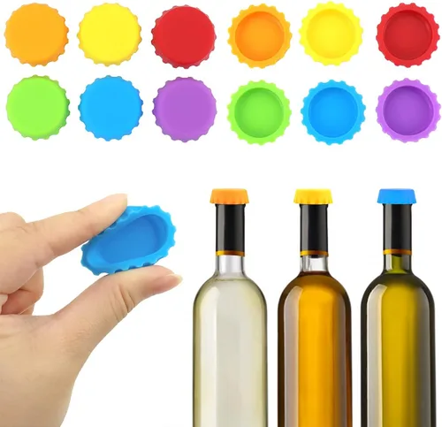 Vista 4 de 18 tapas reutilizables de silicona para botellas de cerveza casera y refrescos, refrescos y vino, multicolor