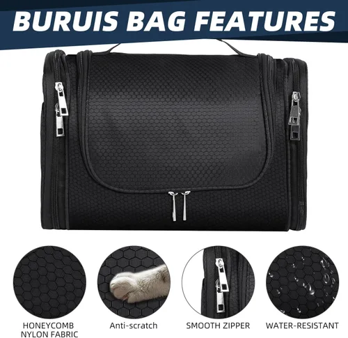 Vista 7 de Buruis - Neceser grande para hombres y mujeres, bolsa de viaje colgante para maquillaje, cosméticos, afeitado, artículos de tocador, kit Dopp