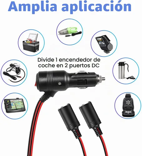 Vista 4 de Herfair Divisor de encendedor de cigarrillos para automóvil, adaptador de encendedor de cigarrillos de 2 enchufes, cable de extensión, puerto