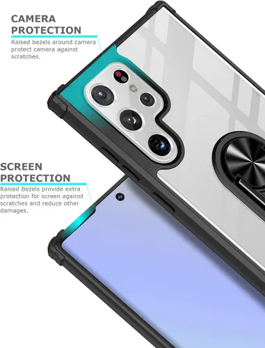 Vista 5 de Funda transparente con función atril para Samsung Galaxy S22 Ultra 5G, protección contra caídas para Galaxy S22 Ultra, parachoques flexible + parte