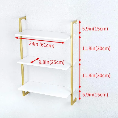 Vista 2 de Estante de pared de metal industrial, estantes flotantes montados en la pared, estantes de libros de madera real de 24 pulgadas, estantes de pared