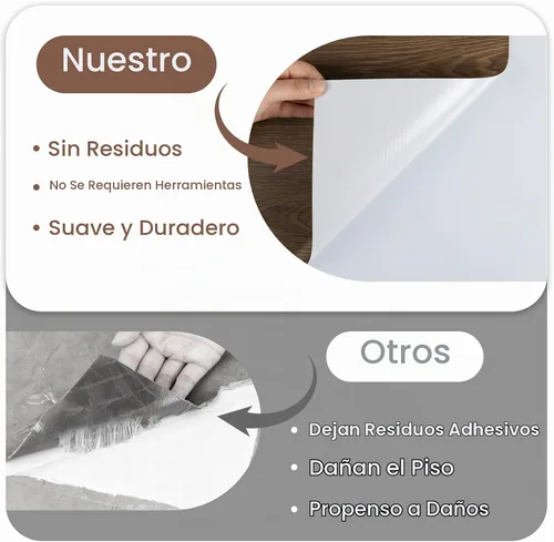 Vista 4 de Rollo de vinilo para suelos de baldosas de vinilo para despegar y pegar Marrón