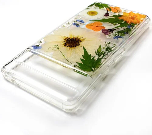 Vista 2 de Unique Real Pressed flower foral Clear Soft Phone cases cover With Bumper for Google Pixel 6 with large Flower Design Fit (Pixel 6)