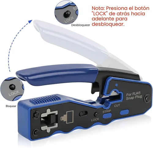 Vista 6 de Kit de herramientas de crimpado RJ45 para conectores modulares Cat5e Cat6 Cat6a 8P8C, herramienta de crimpado Ethernet todo en uno y probador
