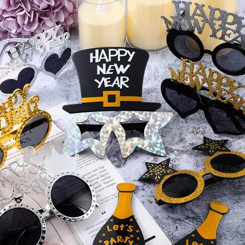 Vista 5 de Sratte 40 lentes de plástico para fiesta de Año Nuevo 2025, lentes de fiesta de Año Nuevo, suministros de accesorios de fotos para adultos, fiesta
