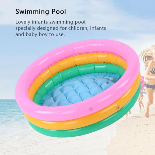 Vista 5 de Piscina inflable para bebés y niños, 3 anillos para niños, piscina de lavabo de PVC, piscina redonda suave para bebés y niños pequeños, para playa