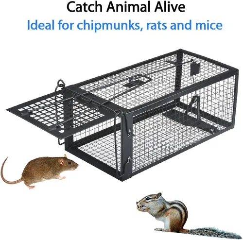 Vista 2 de Gingbau Trampa para ratas de ardilla viva, trampa de jaula para ratones de ratones negro (1-Pack)