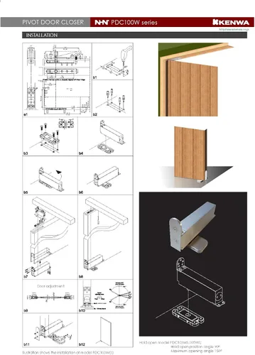 Vista 6 de NHN Modelo: PDC103W SSS - Cierrapuertas ocultas de cierre automático hidráulico para puertas de madera y acero