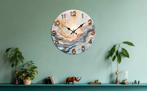 Vista 7 de Sunburst Agate Texture Wooden Wall Clock with Raised Numerals 25x25cm