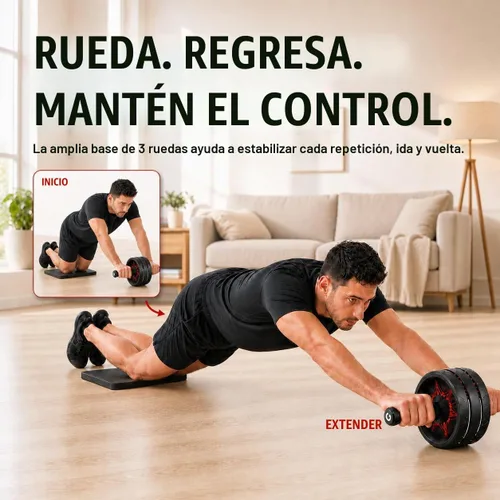 Vista 3 de VINSGUIR Rueda de rodillo abdominal, abdominales y equipo de entrenamiento para gimnasio en casa con accesorios para rodilleras, rueda abdominal