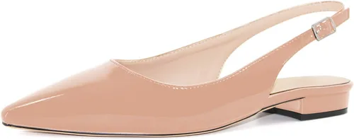 Vista 3 de MODENCOCO Zapatos planos de ballet con correa de tobillo y hebilla de patente pequeña cuadrada para mujer