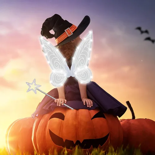 Vista 5 de U-Goforst Alas de disfraz de hadas iluminadas para mujeres y niñas adultas, alas de mariposa LED, varita para Halloween, cosplay