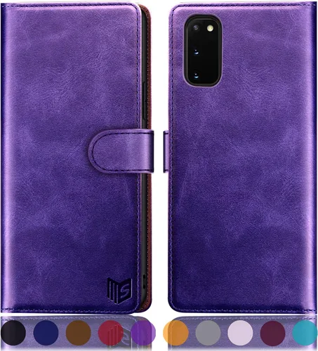 Vista 12 de SUANPOT Funda de piel tipo cartera para Samsung Galaxy S20 de 6.2 pulgadas (no S20+/S20 Ultra) con bloqueo RFID, tarjetero de crédito, funda
