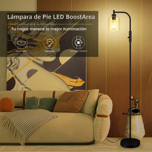 Vista 3 de Lámpara de pie regulable BoostArea, lámpara de pie con pantalla de vidrio, bombilla LED de 6 W incluida, lámpara de pie moderna, lámpara LED