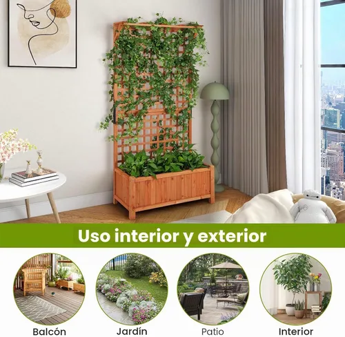 Vista 5 de HAPPYGRILL Cama de jardín elevada de 72.5 pulgadas con enrejado y jardinera