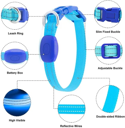 Vista 2 de Collar de perro iluminado para perros pequeños, collar de perro con luces LED recargables de seguridad, totalmente ajustable, que brilla