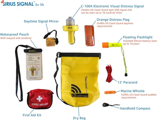 Vista 2 de Sirius Signal SB-3L Kit de Bolsa Seca SOS de Seguridad Náutica y Emergencia para Kayaks, Barcos y Embarcaciones de Remo - Aprobado por USCG