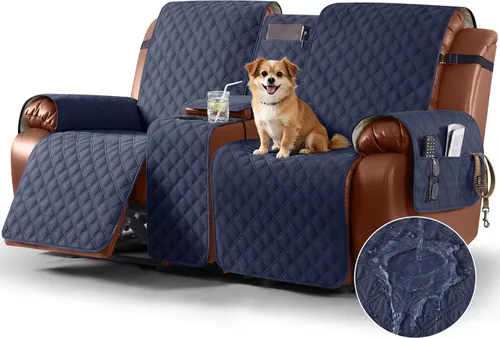 Vista 30 de Ruaozz Funda impermeable para sofá biplaza reclinable con consola, funda antideslizante para sofá reclinable dividido, con correas elásticas Beige