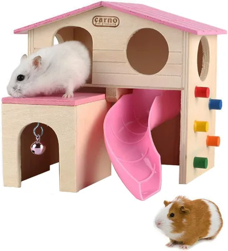 Vista 8 de kathson Hamster House Pets - Escondite de animales pequeños con divertida escalera de escalada tobogán de madera, juguetes masticables para animales