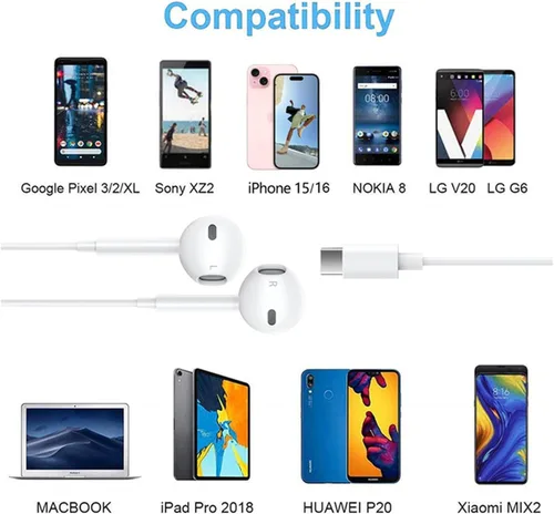 Vista 5 de Auriculares USB C para iPhone 17, auriculares tipo C con cable con micrófono y control remoto, auriculares con cancelación de ruido, compatibles