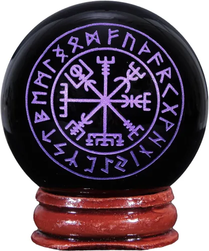 Vista 12 de Rockcloud Bola de meditación con esfera de piedra de obsidiana negra con base de madera para decoración del hogar