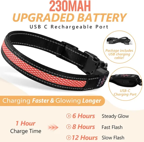 Vista 3 de Collar de perro recargable con luces LED para la noche, collar de perro que brilla en la oscuridad, impermeable, collar ajustable con luz