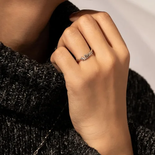 Vista 5 de JADMIRE Plata de ley chapada en oro amarillo de 14 quilates o latón nombre personalizado o fecha con anillo de piedra natal para mujeres y hombres