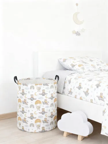 Vista 3 de Cesta de lavandería para niños, cesta de lavandería de animales, cestas de almacenamiento plegables para decoración del hogar, oficina, organizador