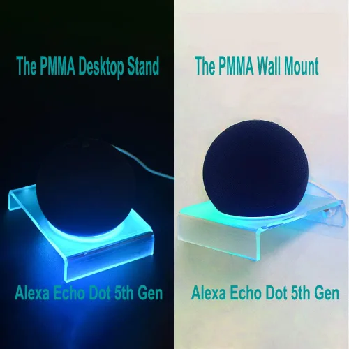Vista 2 de Soporte de montaje de pared para Ech0 Dot nuevo modelo de 5ª/4ª generación, soporte de guía de luz brillante, acrílico transparente con difusión LED